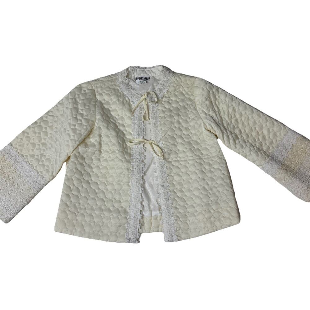 Vintage Christian Dior Girls Quilted Jacket Ivory Lace Trim Size 7